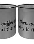 KAFFEEBECHER "First coffee then wine" (weiß) - Pfälzer Freiheit