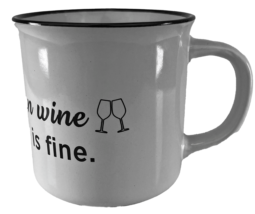 KAFFEEBECHER "First coffee then wine" (weiß) - Pfälzer Freiheit