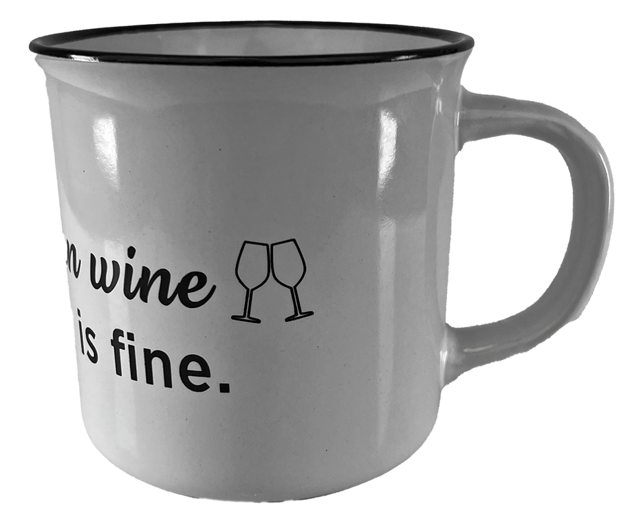 KAFFEEBECHER "First coffee then wine" (weiß) - Pfälzer Freiheit