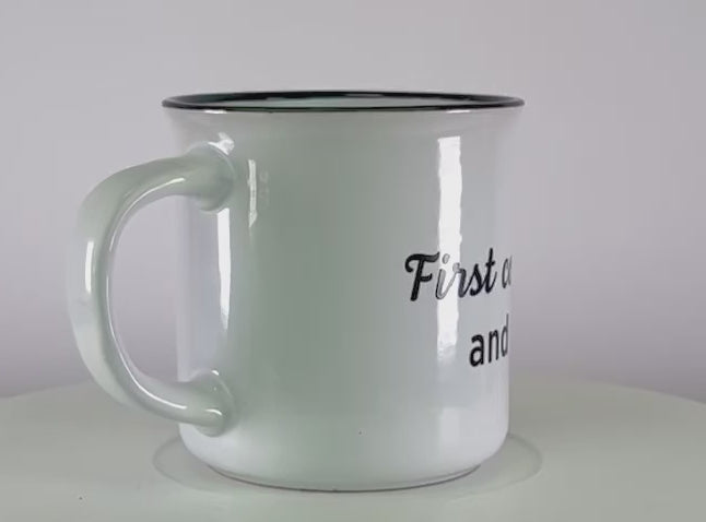 KAFFEEBECHER "First coffee then wine" (weiß)