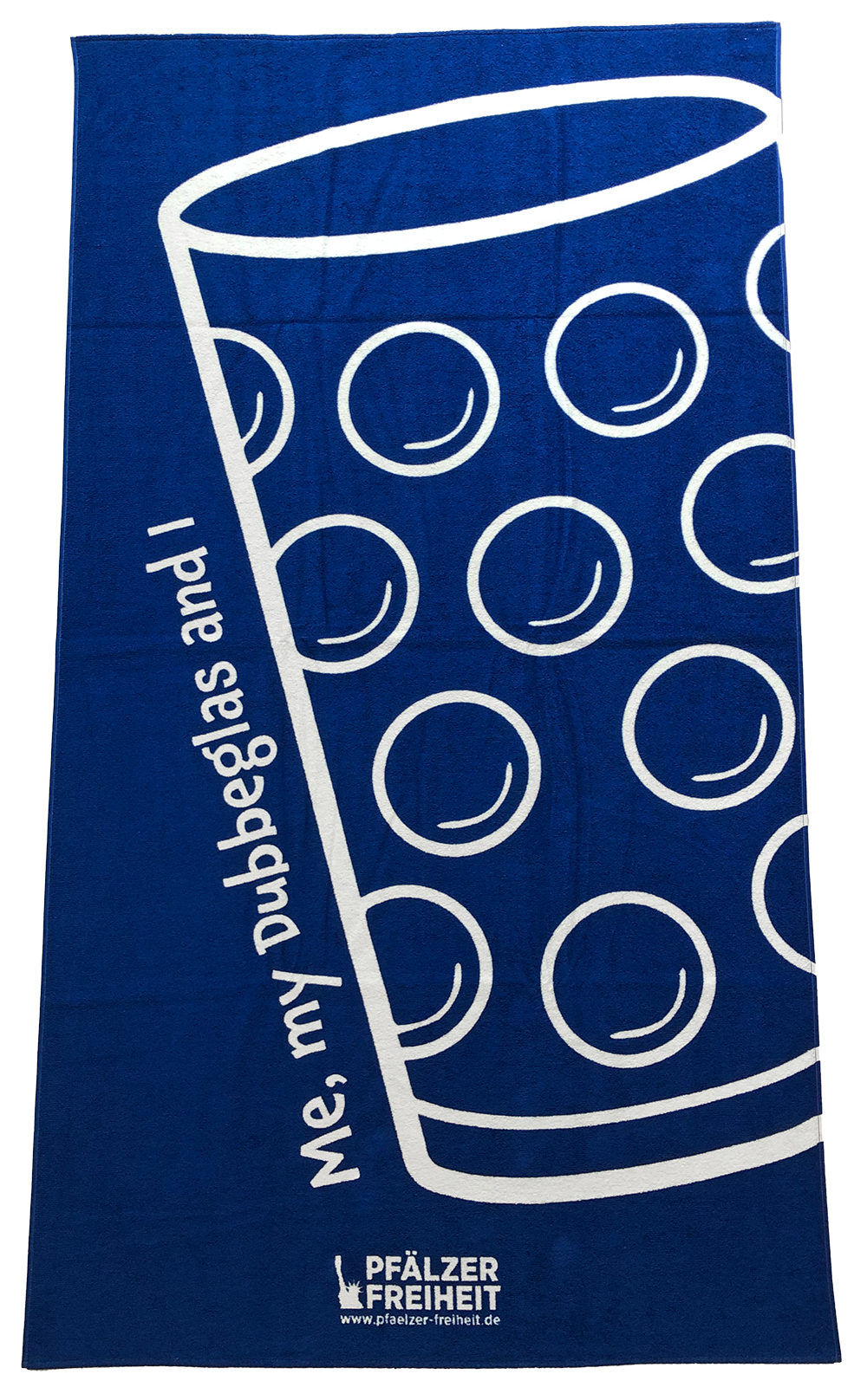 Sauna-/Badetuch  "Me, my Dubbeglas and I" (royalblau) - Pfälzer Freiheit