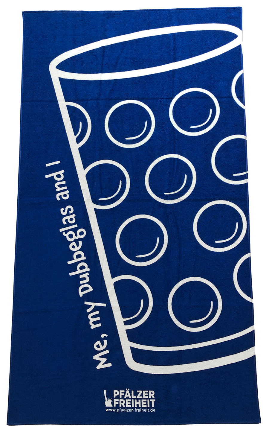Sauna-/Badetuch  "Me, my Dubbeglas and I" (royalblau) - Pfälzer Freiheit