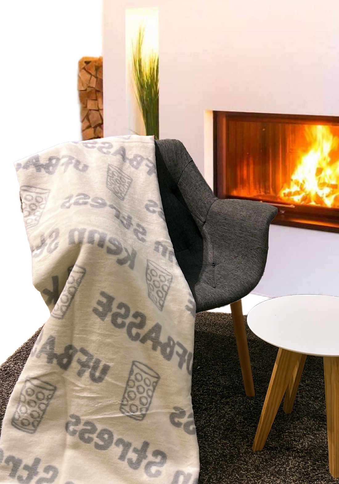 KUSCHELDECKE "Ufbasse/kenn Stress" (mausgrau) - Pfälzer Freiheit