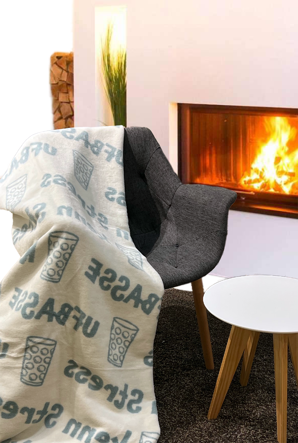 KUSCHELDECKE &quot;Ufbasse/kenn Stress&quot; (nebelblau) - Pfälzer Freiheit
