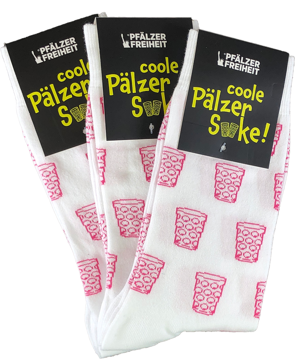 Socken &quot;coole Pälzer Socke&quot; (weiß/pink) - Pfälzer Freiheit
