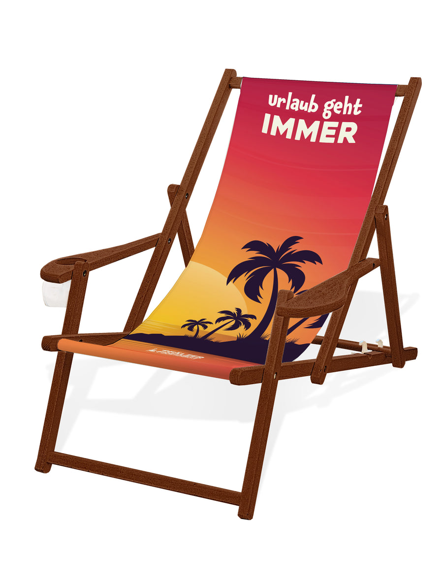 LIEGESTUHL MIT GETRÄNKEHALTER  "Urlaub..." - Pfälzer Freiheit
